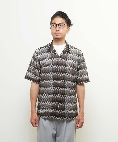 MEN'S MELROSE（メンズメルローズ）の「テクスチャージグザグメッシュオープンカラーシャツ（シャツ/ブラウス・メンズ・ネイビー/ベージュ・2/3/4）」の3枚目の写真