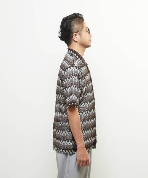 MEN'S MELROSE（メンズメルローズ）の「テクスチャージグザグメッシュオープンカラーシャツ（シャツ/ブラウス・メンズ・ネイビー/ベージュ・2/3/4）」の6枚目の写真