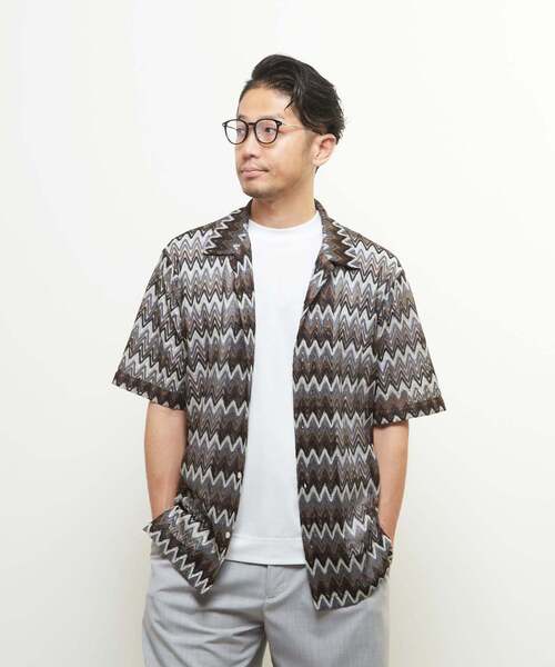 MEN'S MELROSE（メンズメルローズ）の「テクスチャージグザグメッシュオープンカラーシャツ（シャツ/ブラウス・メンズ・ネイビー/ベージュ・2/3/4）」の10枚目の写真