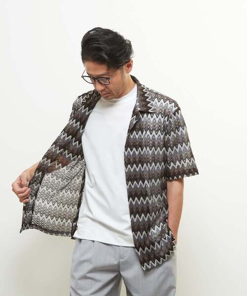 MEN'S MELROSE（メンズメルローズ）の「テクスチャージグザグメッシュオープンカラーシャツ（シャツ/ブラウス・メンズ・ネイビー/ベージュ・2/3/4）」の11枚目の写真