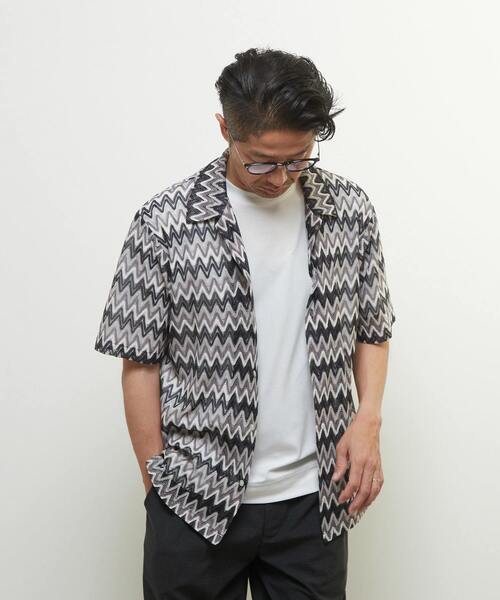 MEN'S MELROSE（メンズメルローズ）の「テクスチャージグザグメッシュオープンカラーシャツ（シャツ/ブラウス・メンズ・ネイビー/ベージュ・2/3/4）」の15枚目の写真