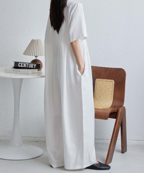 MAISON DE THERESE（メゾン ド テレーズ）の「Vネック半袖ルーズシルエットオールインワン（つなぎ/オールインワン・レディース・ブラック/ホワイト/ベージュ/ネイビー・XL）」の11枚目の写真