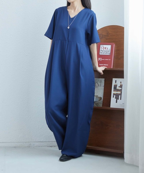 MAISON DE THERESE（メゾン ド テレーズ）の「Vネック半袖ルーズシルエットオールインワン（つなぎ/オールインワン・レディース・ブラック/ホワイト/ベージュ/ネイビー・XL）」の12枚目の写真