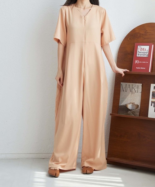 MAISON DE THERESE（メゾン ド テレーズ）の「Vネック半袖ルーズシルエットオールインワン（つなぎ/オールインワン・レディース・ブラック/ホワイト/ベージュ/ネイビー・XL）」の14枚目の写真