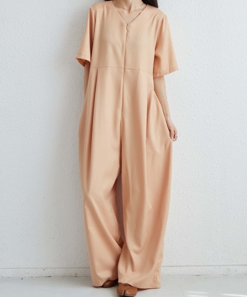 MAISON DE THERESE（メゾン ド テレーズ）の「Vネック半袖ルーズシルエットオールインワン（つなぎ/オールインワン・レディース・ブラック/ホワイト/ベージュ/ネイビー・XL）」の16枚目の写真