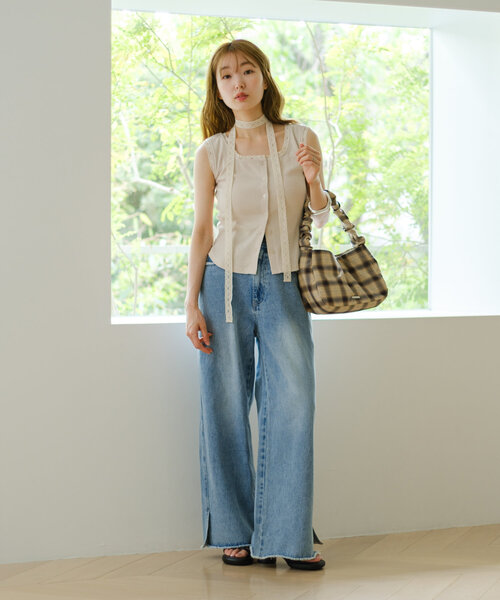 Kastane(カスタネ)の「レースリブタンク(タンクトップ・レディース・ブラウン/ブラック/アイボリー・FREE)」の11枚目の写真