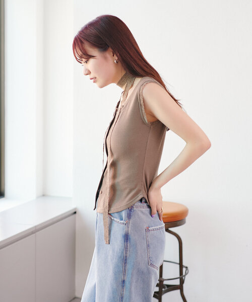 Kastane(カスタネ)の「レースリブタンク(タンクトップ・レディース・ブラウン/ブラック/アイボリー・FREE)」の18枚目の写真