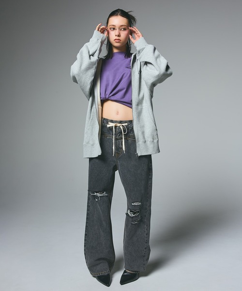 X-girl（エックスガール）の「DRAWSTRING DENIM PANTS（デニムパンツ・レディース・ブラック/ピンク/ライトインディゴブルー・S/M）」の4枚目の写真