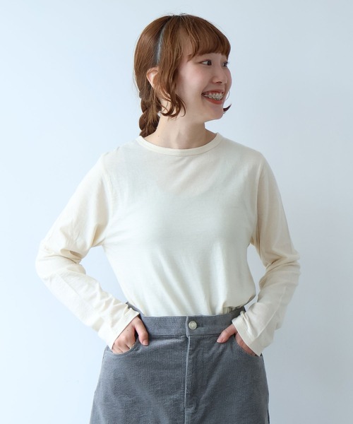 bulle de savon(ビュルデサボン)の「△コットン/ウール basic Tシャツ(Tシャツ/カットソー・レディース・キナリ/ブルーグレー/ブラック・FREE)」の2枚目の写真