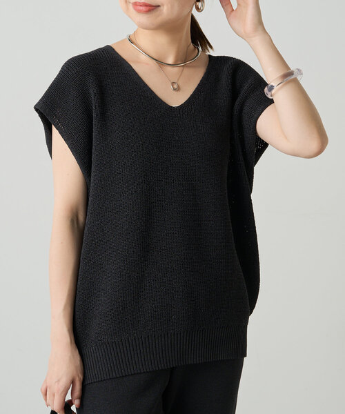 ✨美品✨ラウンジドレス リネンロゴニットベストFサイズ モカ 和紙ニットベスト（ニット/セーター）｜LOUNGEDRESS（ラウンジ
