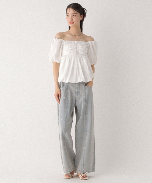 Heather(ヘザー)の「フロントホックバルーンブラウス(半袖) 497925(シャツ/ブラウス・レディース・オフホワイト/ブラック/ライトブルー・FREE)」の8枚目の写真