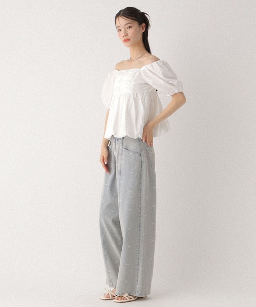 Heather(ヘザー)の「フロントホックバルーンブラウス(半袖) 497925(シャツ/ブラウス・レディース・オフホワイト/ブラック/ライトブルー・FREE)」の10枚目の写真