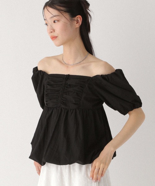 Heather(ヘザー)の「フロントホックバルーンブラウス(半袖) 497925(シャツ/ブラウス・レディース・オフホワイト/ブラック/ライトブルー・FREE)」の12枚目の写真