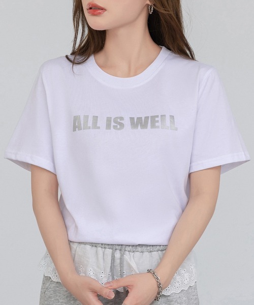 DAY CLOSET（デイ クローゼット）の「レディース ワンマイルウェアや部屋着にも。半袖英字ロゴプリントTシャツ（Tシャツ/カットソー・レディース・ホワイト/ピンク/ホワイト×シルバー/ブラック/アイボリー/チャコールグレー・M/L）」の3枚目の写真