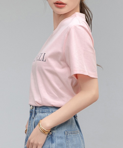 DAY CLOSET（デイ クローゼット）の「レディース ワンマイルウェアや部屋着にも。半袖英字ロゴプリントTシャツ（Tシャツ/カットソー・レディース・ホワイト/ピンク/ホワイト×シルバー/ブラック/アイボリー/チャコールグレー・M/L）」の15枚目の写真