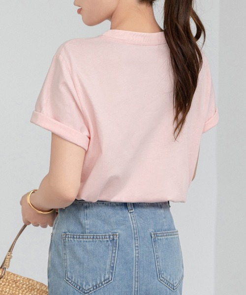 DAY CLOSET（デイ クローゼット）の「レディース ワンマイルウェアや部屋着にも。半袖英字ロゴプリントTシャツ（Tシャツ/カットソー・レディース・ホワイト/ピンク/ホワイト×シルバー/ブラック/アイボリー/チャコールグレー・M/L）」の16枚目の写真