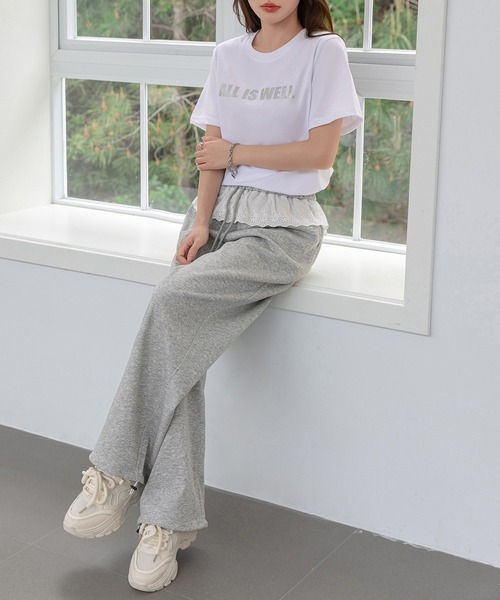 DAY CLOSET（デイ クローゼット）の「レディース ワンマイルウェアや部屋着にも。半袖英字ロゴプリントTシャツ（Tシャツ/カットソー・レディース・ホワイト/ピンク/ホワイト×シルバー/ブラック/アイボリー/チャコールグレー・M/L）」の7枚目の写真