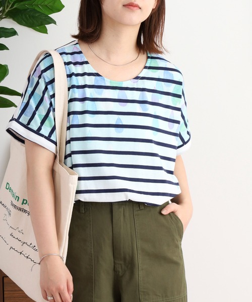 myke(ミーカ)の「myke 水彩しずくプリントタックTシャツ(Tシャツ/カットソー・レディース・オフホワイト/ホワイト×ネイビー/杢グレー・M)」の9枚目の写真