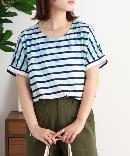 myke(ミーカ)の「myke 水彩しずくプリントタックTシャツ(Tシャツ/カットソー・レディース・オフホワイト/ホワイト×ネイビー/杢グレー・M)」の10枚目の写真