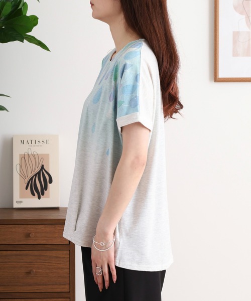 myke(ミーカ)の「myke 水彩しずくプリントタックTシャツ(Tシャツ/カットソー・レディース・オフホワイト/ホワイト×ネイビー/杢グレー・M)」の17枚目の写真