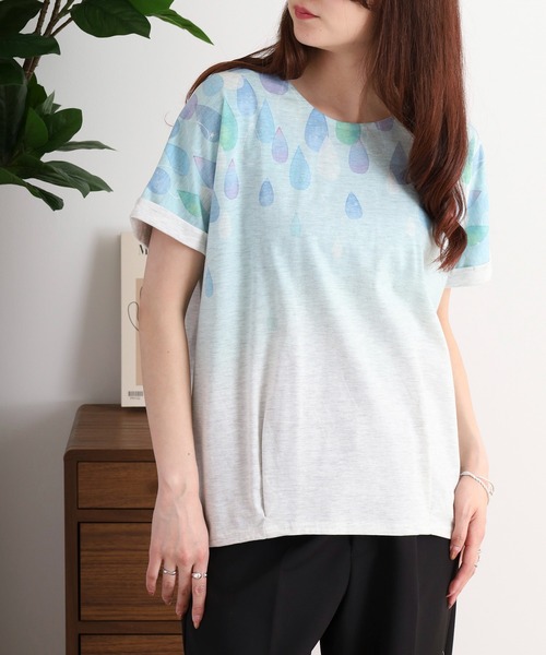 myke(ミーカ)の「myke 水彩しずくプリントタックTシャツ(Tシャツ/カットソー・レディース・オフホワイト/ホワイト×ネイビー/杢グレー・M)」の14枚目の写真