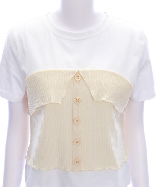 clear（クリア）の「ニットドッキング半袖Tシャツ[着回し抜群 大人 カジュアル]（シャツ/ブラウス・レディース・グレー/アイボリー/ミント・F）」の6枚目の写真