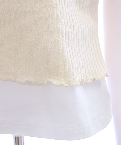 clear（クリア）の「ニットドッキング半袖Tシャツ[着回し抜群 大人 カジュアル]（シャツ/ブラウス・レディース・グレー/アイボリー/ミント・F）」の5枚目の写真