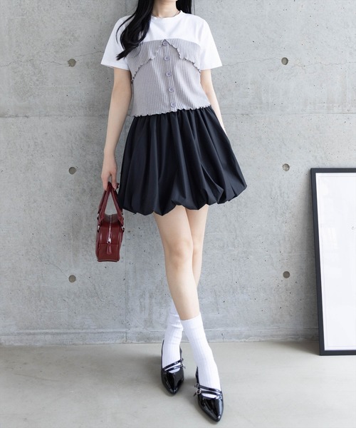 clear（クリア）の「ニットドッキング半袖Tシャツ[着回し抜群 大人 カジュアル]（シャツ/ブラウス・レディース・グレー/アイボリー/ミント・F）」の14枚目の写真