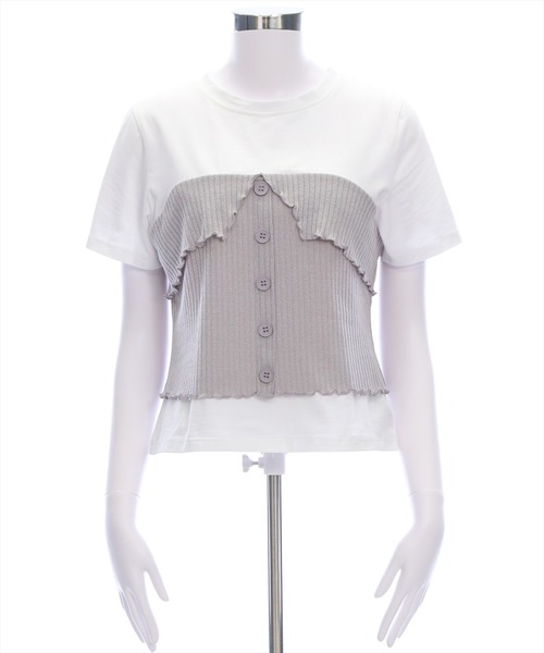 clear（クリア）の「ニットドッキング半袖Tシャツ[着回し抜群 大人 カジュアル]（シャツ/ブラウス・レディース・グレー/アイボリー/ミント・F）」の4枚目の写真