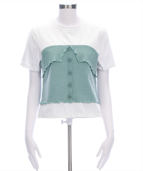 clear（クリア）の「ニットドッキング半袖Tシャツ[着回し抜群 大人 カジュアル]（シャツ/ブラウス・レディース・グレー/アイボリー/ミント・F）」の18枚目の写真