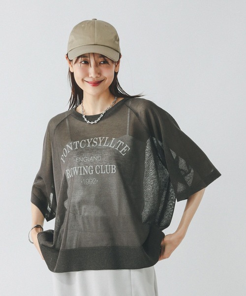 GLOBAL WORK（グローバルワーク）の「シアーニットプリント半袖/459952（ニット/セーター・レディース・チャコールグレー/ライトグレー/グリーン系その他・MEDIUM/LARGE）」の2枚目の写真