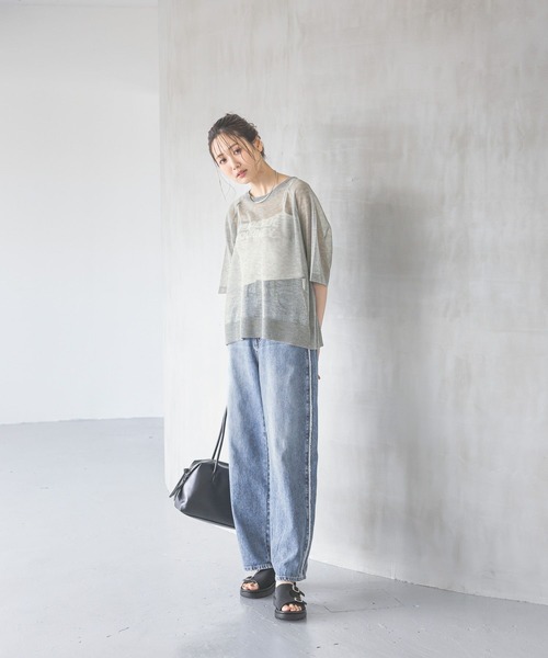 GLOBAL WORK（グローバルワーク）の「シアーニットプリント半袖/459952（ニット/セーター・レディース・チャコールグレー/ライトグレー/グリーン系その他・MEDIUM/LARGE）」の4枚目の写真