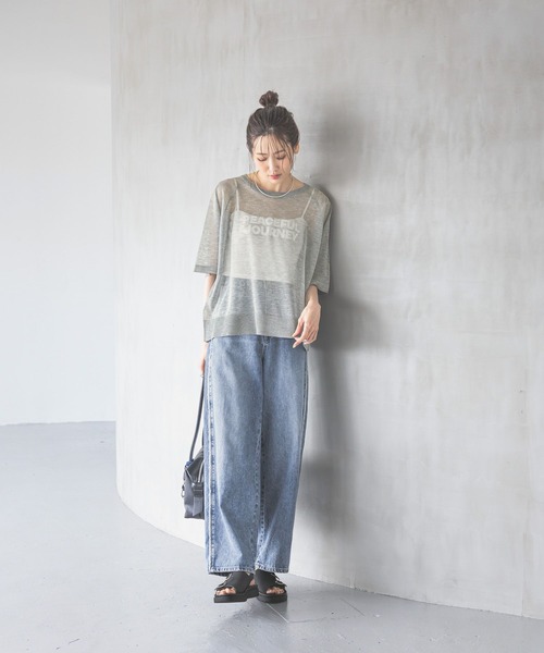 GLOBAL WORK（グローバルワーク）の「シアーニットプリント半袖/459952（ニット/セーター・レディース・チャコールグレー/ライトグレー/グリーン系その他・MEDIUM/LARGE）」の5枚目の写真