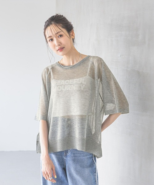 GLOBAL WORK（グローバルワーク）の「シアーニットプリント半袖/459952（ニット/セーター・レディース・チャコールグレー/ライトグレー/グリーン系その他・MEDIUM/LARGE）」の6枚目の写真