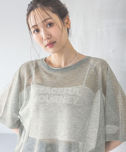 GLOBAL WORK（グローバルワーク）の「シアーニットプリント半袖/459952（ニット/セーター・レディース・チャコールグレー/ライトグレー/グリーン系その他・MEDIUM/LARGE）」の8枚目の写真