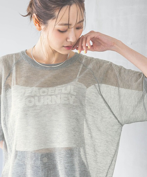 GLOBAL WORK（グローバルワーク）の「シアーニットプリント半袖/459952（ニット/セーター・レディース・チャコールグレー/ライトグレー/グリーン系その他・MEDIUM/LARGE）」の9枚目の写真