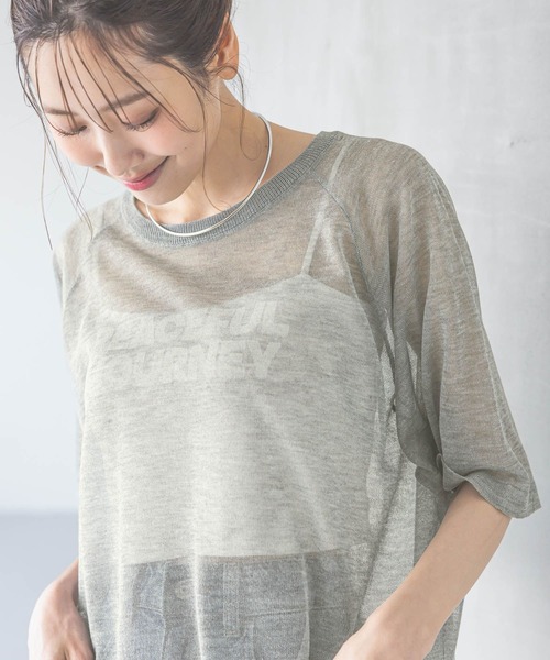 GLOBAL WORK（グローバルワーク）の「シアーニットプリント半袖/459952（ニット/セーター・レディース・チャコールグレー/ライトグレー/グリーン系その他・MEDIUM/LARGE）」の10枚目の写真