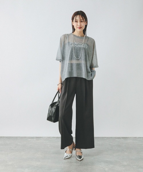 GLOBAL WORK（グローバルワーク）の「シアーニットプリント半袖/459952（ニット/セーター・レディース・チャコールグレー/ライトグレー/グリーン系その他・MEDIUM/LARGE）」の11枚目の写真