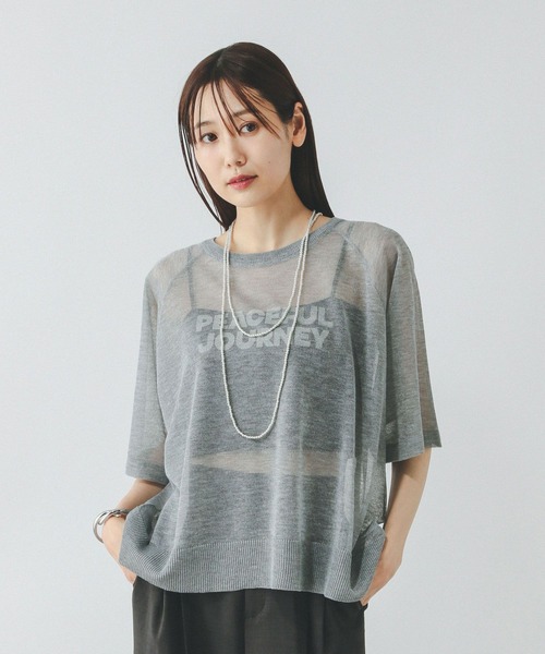 GLOBAL WORK（グローバルワーク）の「シアーニットプリント半袖/459952（ニット/セーター・レディース・チャコールグレー/ライトグレー/グリーン系その他・MEDIUM/LARGE）」の13枚目の写真