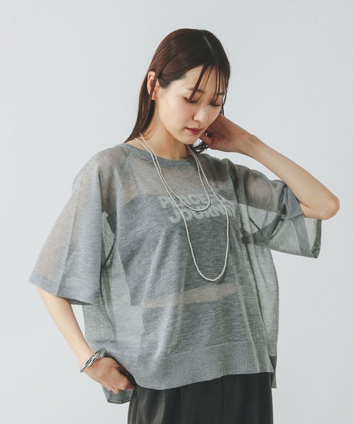 GLOBAL WORK（グローバルワーク）の「シアーニットプリント半袖/459952（ニット/セーター・レディース・チャコールグレー/ライトグレー/グリーン系その他・MEDIUM/LARGE）」の14枚目の写真