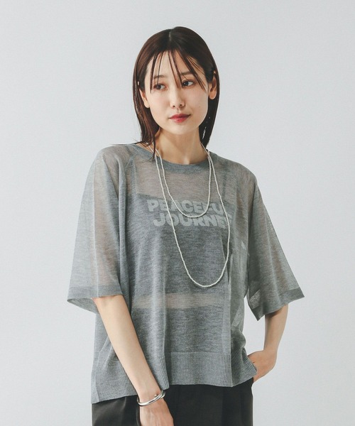 GLOBAL WORK（グローバルワーク）の「シアーニットプリント半袖/459952（ニット/セーター・レディース・チャコールグレー/ライトグレー/グリーン系その他・MEDIUM/LARGE）」の15枚目の写真