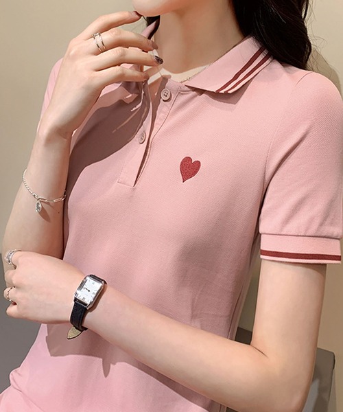 meJane(ミージェーン)の「ハート刺繍 ポロ襟ミニワンピース(ワンピース・レディース・ピンク/ブラック・FREE)」の11枚目の写真