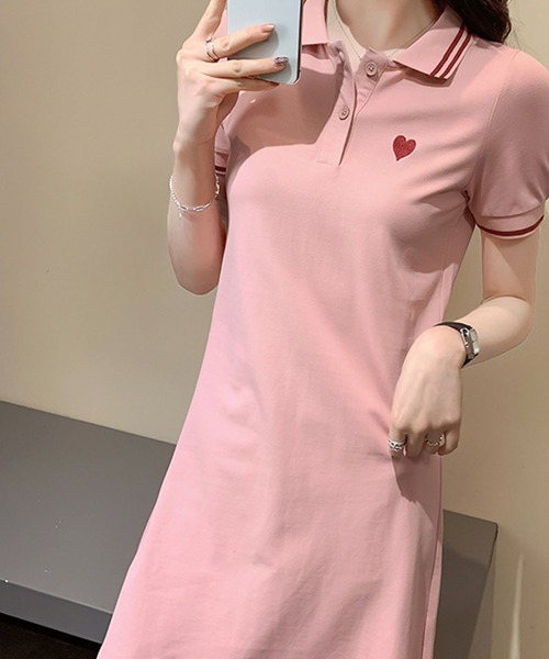 meJane(ミージェーン)の「ハート刺繍 ポロ襟ミニワンピース(ワンピース・レディース・ピンク/ブラック・FREE)」の14枚目の写真