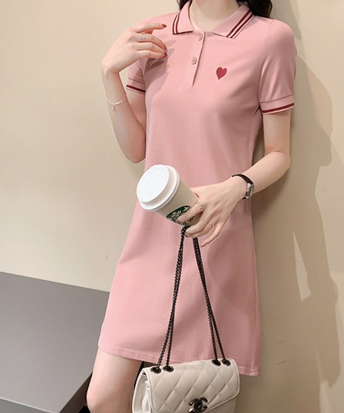 meJane(ミージェーン)の「ハート刺繍 ポロ襟ミニワンピース(ワンピース・レディース・ピンク/ブラック・FREE)」の13枚目の写真