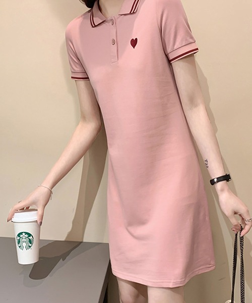 meJane(ミージェーン)の「ハート刺繍 ポロ襟ミニワンピース(ワンピース・レディース・ピンク/ブラック・FREE)」の9枚目の写真