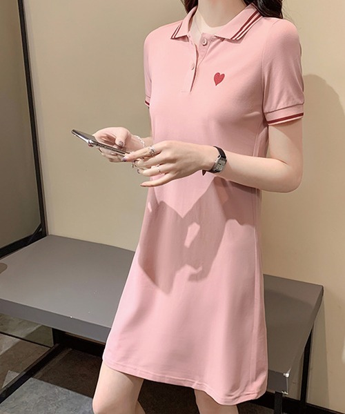 meJane(ミージェーン)の「ハート刺繍 ポロ襟ミニワンピース(ワンピース・レディース・ピンク/ブラック・FREE)」の10枚目の写真