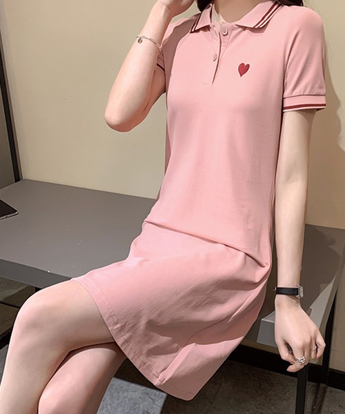 meJane(ミージェーン)の「ハート刺繍 ポロ襟ミニワンピース(ワンピース・レディース・ピンク/ブラック・FREE)」の12枚目の写真