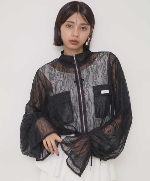ドゥロワーのレースブルゾン セール】総レースクロップドシアーブルゾン（ブルゾン