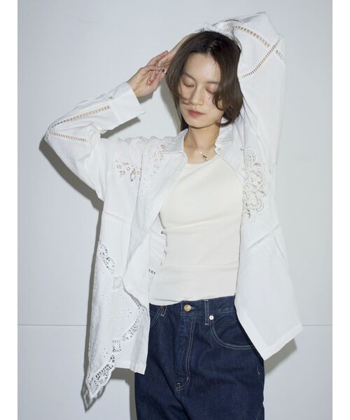 Htage（テージ）の「【Htage】エンブロイダリーレースシャツ（シャツ/ブラウス・レディース・ブラック/オフホワイト・FREE）」の3枚目の写真
