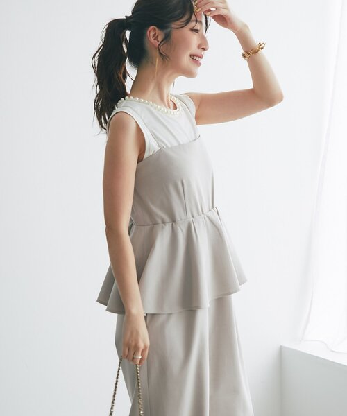 La boutique BonBon(ラブティックボンボン)の「【新色追加!】ベアトップオールインワン(サロペット/オーバーオール・レディース・ネイビー/グレイッシュベージュ・36/38)」の11枚目の写真